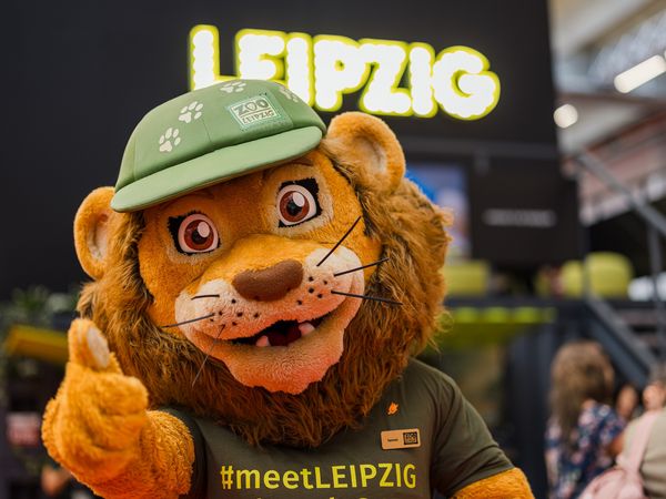 Zoo Mascot Tammi at the Leipzig Stand at IMEX for meeting & conference Leipzig convention